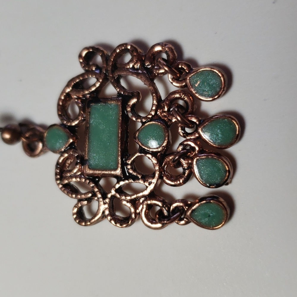 Bronze Tone Earrings with Sparkly Green Enamel - Picture 5 of 5